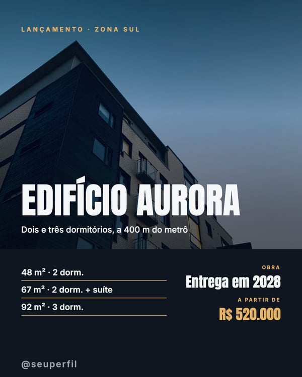 Post de lançamento de edifício com as plantas disponíveis e a data de entrega